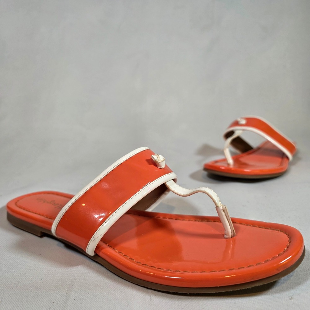 J.McLaughlin Leslie Orange White Thong Sandals Womens 8M Preppy Resort Vacation